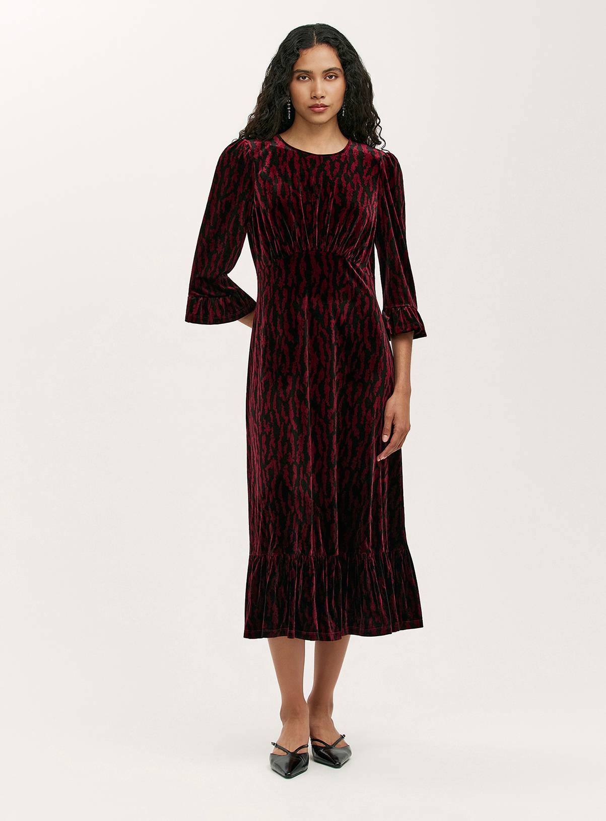 FINERY Scarlett Animal Velvet Midi Tea Dress 18 - Image 1